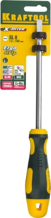 Отвертка KRAFTOOL, Cr-Mo-V сталь, двухкомпонентная противоскользящая рукоятка, SL, 8,0x150мм 250071-8.0-150 купить в Ижевске