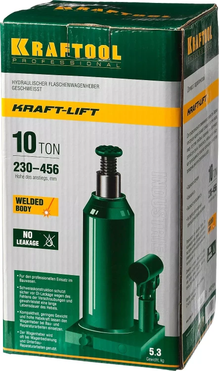 Домкрат гидравлический бутылочный "Kraft-Lift", сварной, 10т, 230-456мм, KRAFTOOL 43462-10 43462-10_z01 купить в Ижевске