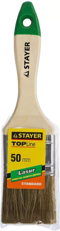 Кисть плоская STAYER "LASUR-STANDARD", смешанная (натуральная и искусственная) щетина, деревянная ручка, 50мм 01031-50 купить в Ижевске