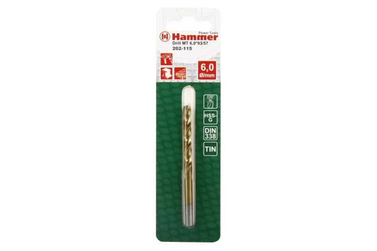 Сверло по металлу HAMMER Ф6х93мм (DR MT 6,0мм*93/57мм) купить в Ижевске