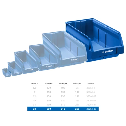 ЗУБР ЛСК-38, 38 л, 500 х 310 х 250 мм, складской лоток, Профессионал (38061-38) купить в Ижевске