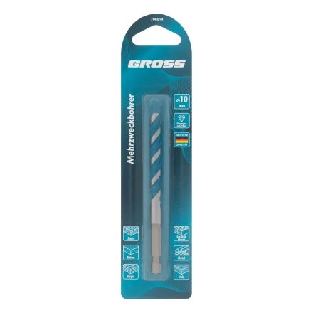 Сверло универсальное Gross, Multipurpose PRO, 6-гр. хвостовик, 10мм купить в Ижевске