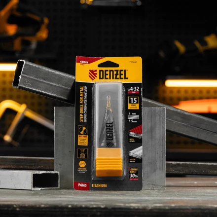 Сверло ступенчатое Denzel 723606, 4-6-8-10-12-14-16-18-20-22-24-26-28-30-32 мм, Р6М5, 6-гр. хвостовик купить в Ижевске