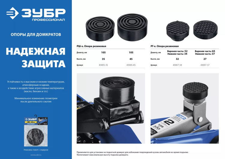ЗУБР РГ-37, D65/d37/H27 мм, резиновая опора для домкрата, Профессионал (43007-37) купить в Ижевске