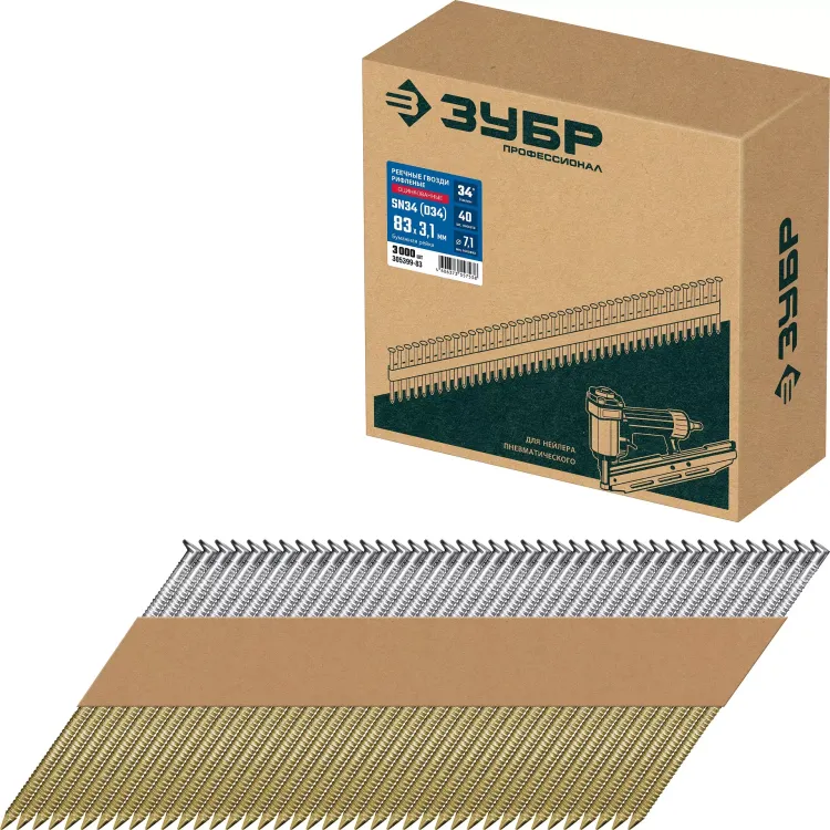 ЗУБР SN34 (D34) 83 х 3.1 мм, реечные гвозди рифленые оцинкованные, 3000 шт (305399-83) купить в Ижевске