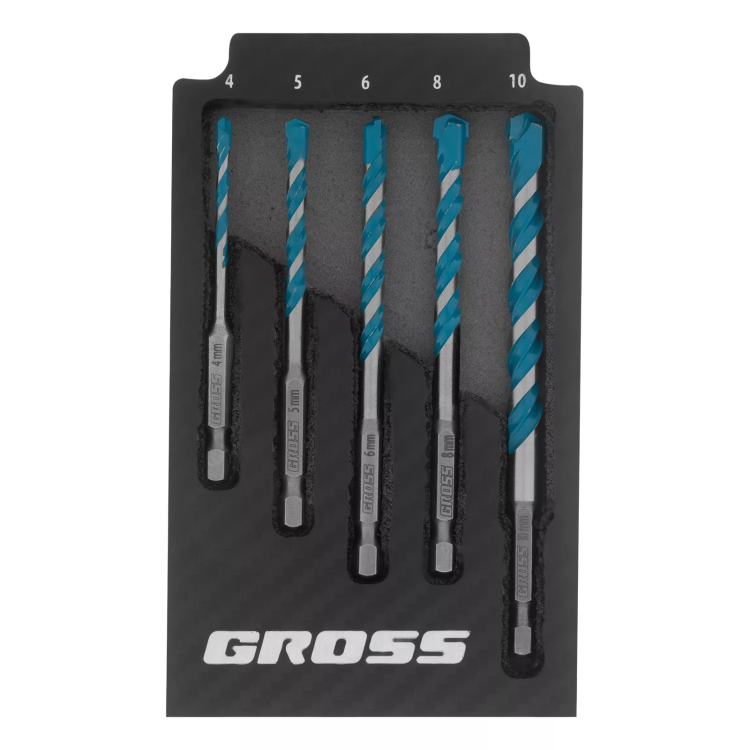 Набор сверл универсальных Gross 706017, Multipurpose PRO, 6-гр. хвостовик, 4-10мм, 5шт купить в Ижевске