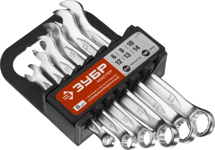 Набор ЗУБР &quot;МАСТЕР&quot;: Ключ гаечный комбинированный, Cr-V сталь, хромированный, 6-14мм, 6шт 27088-H6 купить в Ижевске