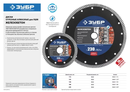 Диски алмазные отрезные для УШМ ЖЕЛЕЗОБЕТОН серия ПРОФЕССИОНАЛ купить в Ижевске