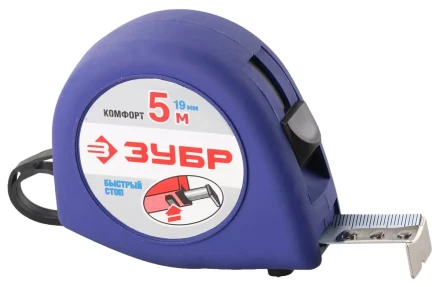 Рулетка ЗУБР "СТАНДАРТ", корпус с резиновым напылением, 5м/19мм 34016-5 купить в Ижевске