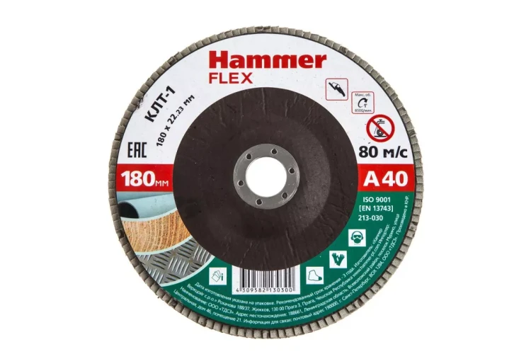 Круг Лепестковый Торцевой (КЛТ) HAMMER КЛТ 1 Ф180х22 Р40 213-030 купить в Ижевске
