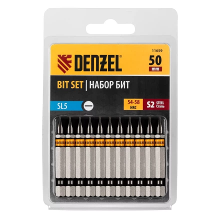 Бита SL5,0х50, сталь S2, шестигранный профиль, 10 шт. Е 6,3 Denzel 11659 купить в Ижевске