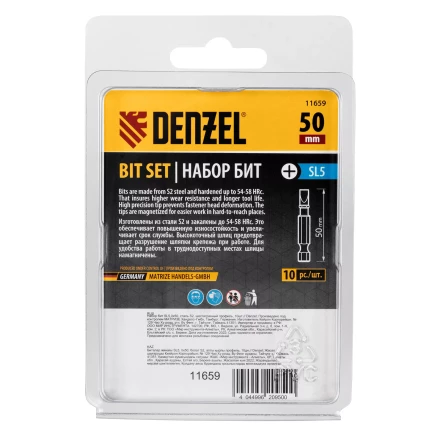 Бита SL5,0х50, сталь S2, шестигранный профиль, 10 шт. Е 6,3 Denzel 11659 купить в Ижевске