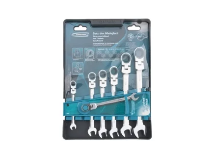 Набор ключей комбинированных с трещоткой, 8 - 19 мм, 7шт., шарнирные, CrV GROSS 14891 купить в Ижевске