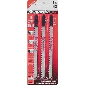 Полотна для электролобзика  по дереву, 3 шт., 75 х 2,5мм, HCS, EU- хвостовик  MATRIX 78141 купить в Ижевске