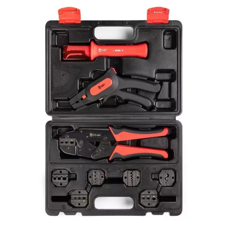 Универсальный набор инструментов КВТ СКМ-2 для опрессовки и снятия изоляции с диэлектрическим ножом монтажника (102352) купить в Ижевске