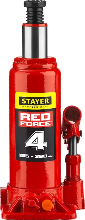 Домкрат гидравлический бутылочный "RED FORCE", 4т, 195-380 мм, в кейсе, STAYER 43160-4-K 43160-4-K_z01 купить в Ижевске