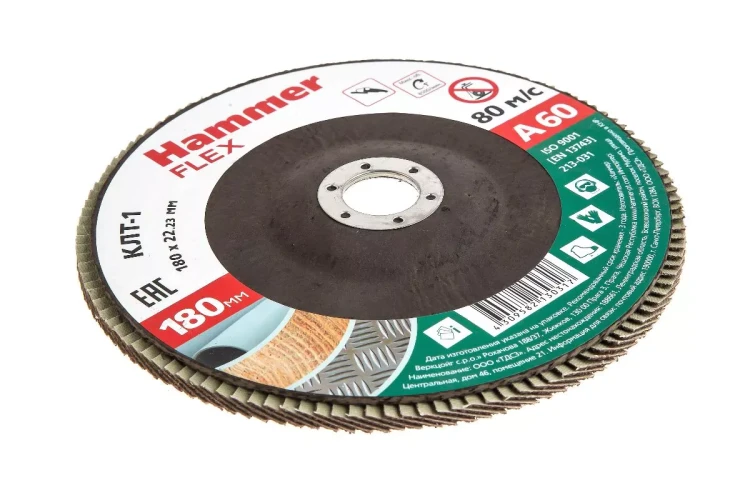 Круг Лепестковый Торцевой (КЛТ) HAMMER КЛТ 1 Ф180х22 Р60 213-031 купить в Ижевске