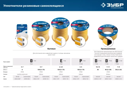 ЗУБР 150 м, E-профиль, размер 9 х 4 мм, коричневый, самоклеящийся резиновый уплотнитель, Профессионал (40931-150) купить в Ижевске