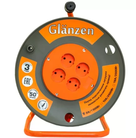 Удлинитель силовой на катушке GLANZEN 4 гн. ПВС 2х1,5 EB-50-006 купить в Ижевске