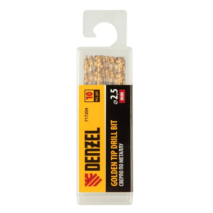 Сверло по металлу, 2,5 мм, HSS-Tin, Golden Tip, 10 шт. Denzel 717204 купить в Ижевске