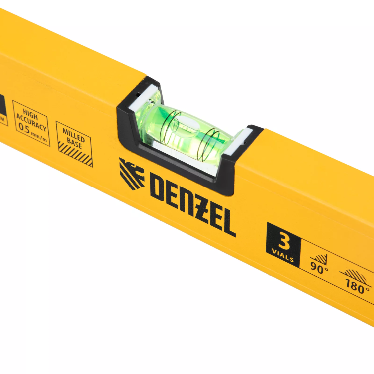 Уровень алюминиевый Denzel 33691, магнит, фрезерованный, 3 глазка (1 зеркал.), 0,5 мм/м, 600 мм купить в Ижевске