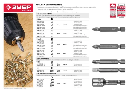 ЗУБР 2 шт, PH1, 25 мм, кованые биты (26001-1-25-2) купить в Ижевске
