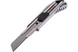 Нож с выдвижным лезвием 18 мм, металлический корпус, металлическая направляющая, автоматический фиксатор, Вихрь 73/10/10/1