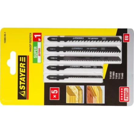 Набор STAYER &quot;PROFI&quot; Пилки &quot;УНИВЕРСАЛ №1&quot; для эл/лобзика, по дереву, EU-хвост., 5шт 15980-H5-1 купить в Ижевске