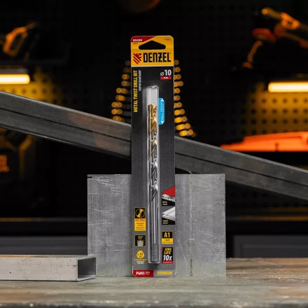 Сверло спиральное по металлу Denzel, 10 х 184 мм, Р6М5, Golden Tip, удлиненное 718263 купить в Ижевске