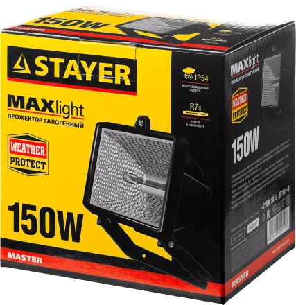 Прожектор STAYER "MASTER" MAXLight галогенный, с дугой крепления под установку, черный, 150Вт 57101-B купить в Ижевске