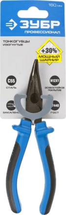 Тонкогубцы изогнутые ЗУБР эксцентриковое расположение шарнира, особостойкое спец. покрытие Н12Х1 (никель/хром), двухкомпонентные рукоятки, 160мм 2201-4-16_z01 купить в Ижевске