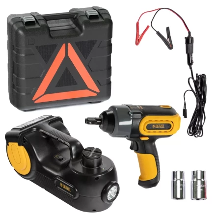 Домкрат электрогидравлический «3 в 1» (1,5 т), 12В, с гайковертом электрическим, в наборе  Denzel 51190 купить в Ижевске