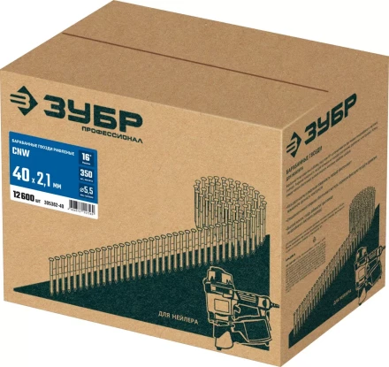 ЗУБР CNW 40 х 2.1 мм, барабанные гвозди рифленые, 12600 шт (305382-40) купить в Ижевске