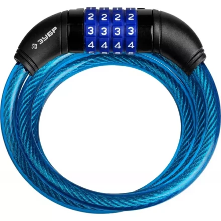 Замок ЗУБР &quot;ПРОФЕССИОНАЛ&quot;, тросовый, кодовый, с изменяемым кодом, длина троса - 950мм, d 10мм 37262-95_z01 купить в Ижевске