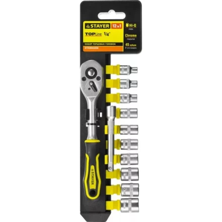 Набор STAYER &quot;STANDARD&quot;: Торцовые головки (1/4&quot;) на пластиковом рельсе, трещотка, удлинитель, 4-13мм, 12 предметов 27754-H12 купить в Ижевске