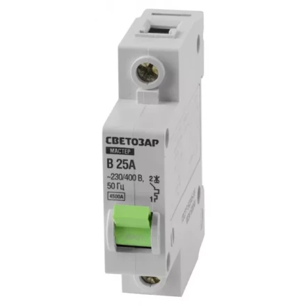 Выключатель СВЕТОЗАР автоматический, 1-полюсный, &quot;B&quot; (тип расцепления), 25 A, 230 / 400 В 49050-25-B купить в Ижевске