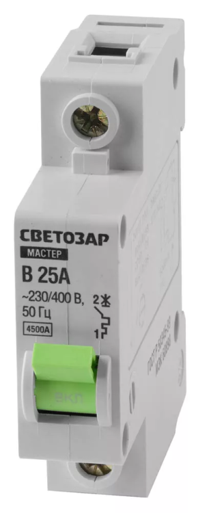 Выключатель СВЕТОЗАР автоматический, 1-полюсный, "B" (тип расцепления), 25 A, 230 / 400 В 49050-25-B купить в Ижевске
