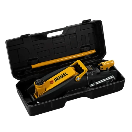 Домкрат гидравлический подкатной Denzel с фиксатором 2,8 т 135-385 мм в кейсе 51156 купить в Ижевске