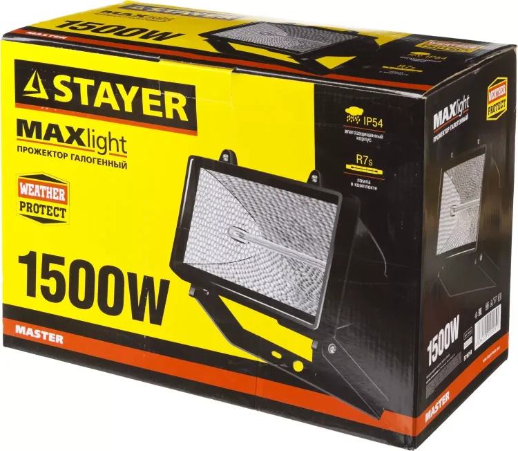 Прожектор STAYER "MASTER" MAXLight галогенный, с дугой крепления под установку, черный, 1500Вт 57107-B купить в Ижевске