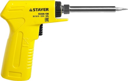 Паяльник с пистолетной пластмассовой рукояткой, STAYER &quot;PROFI&quot; PROTerm, 55308-130, 30 - 130 Вт, с керамическим нагревательным элементом 55308-130 купить в Ижевске