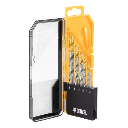 Набор сверл по металлу Denzel, 2-8мм, Р6М5-TiN, Golden Tip, 6 шт, 723000 купить в Ижевске