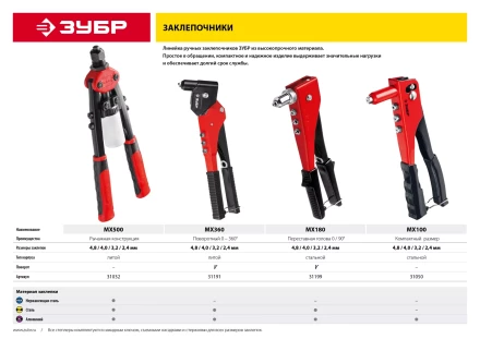 Поворотные заклепочники 0-360 ЗУБР серия МАСТЕР купить в Ижевске