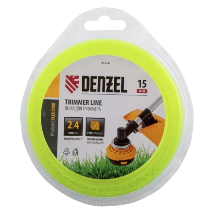 Леска для триммера зубчатый квадрат, 2,4мм х 15м, FLEX CORD, Denzel 96214 купить в Ижевске