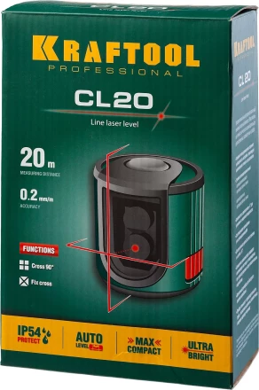 Нивелир лазерный линейный CL 20, сверхъяркий, KRAFTOOL 34700, двухлучевой, 20м, IP54, точн. 0,2 мм/м 34700 купить в Ижевске
