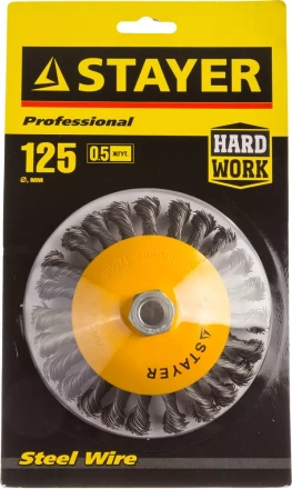 STAYER &quot;PROFESSIONAL&quot;. Щетка коническая для УШМ, жгутированная стальная проволока 0,5мм, 125ммхМ14 35135-125 купить в Ижевске