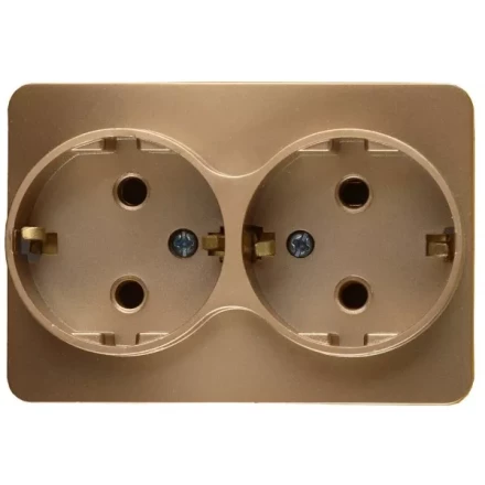 Розетка СВЕТОЗАР &quot;ГАММА&quot; с заземлением, двойная, без вставки и рамки, цвет золотой металлик, 16А/~250В SV-54107-GM купить в Ижевске