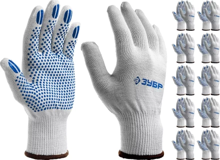 ЗУБР ТОЧКА+, L-XL, х/б перчатки с покрытием из ПВХ-геля, противоскользящие, точки увеличенного размера, 13 класс, 10 пар, Профессионал (11451-K10) купить в Ижевске