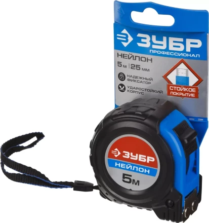 Рулетка ЗУБР &quot;НЕЙЛОН&quot;, нейлоновое покрытие, упрочненное полотно, ударопрочный обрезиненный корпус, 5м/25мм 34056-05-25_z01 купить в Ижевске