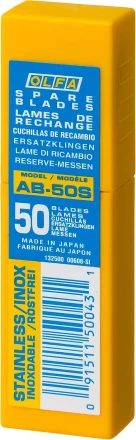 Лезвия OLFA сегментированные из нержавеющей стали, 9х80х0,38мм, 13 сегментов, 50шт OL-AB-50S купить в Ижевске