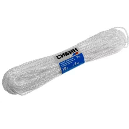 Шнур вязаный полипропиленовый СИБИН с сердечником, белый, длина 20 метров, диаметр 3 мм 50253 купить в Ижевске